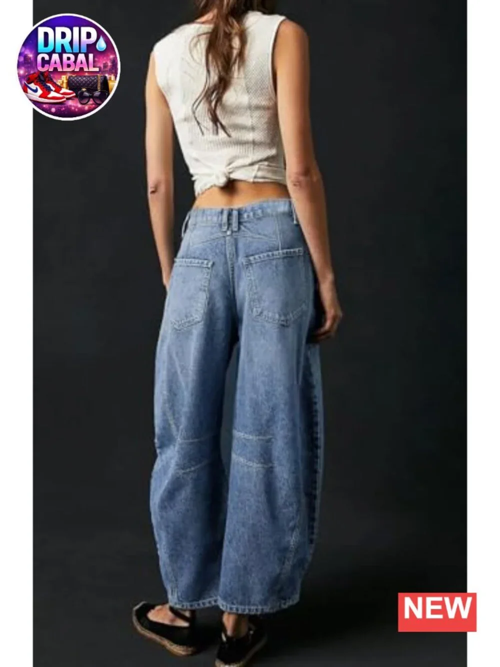 Women's Wide Leg Barrel Jeans Mid Rise Baggy Y2K Denim with Pockets
